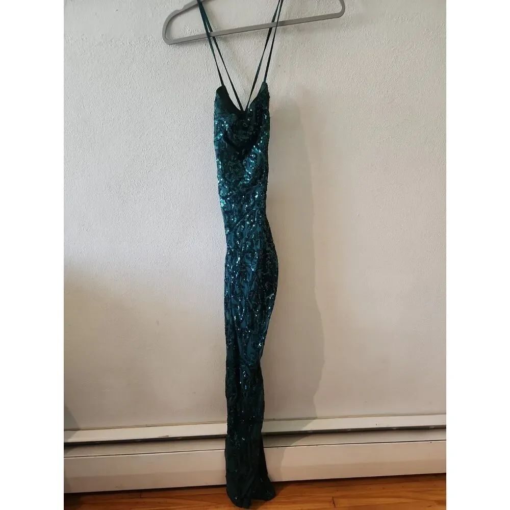 Shein SXY Small Metallic Glitter Bodycon Maxi Dress Sleeveless NWT Sexy Green